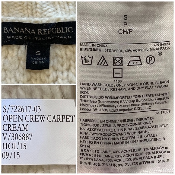 Banana Republic Sweater Crew Neck Carpet Knit Wool Alpaca Blend Cream Small S - Picture 7 of 12
